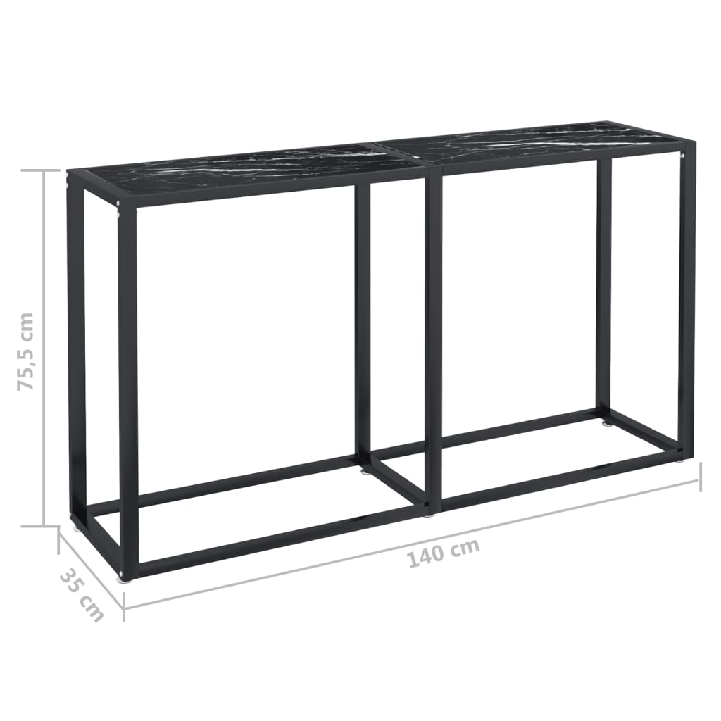 vidaXL Masă consolă, negru marmură, 140x35x75,5 cm, sticlă securizată