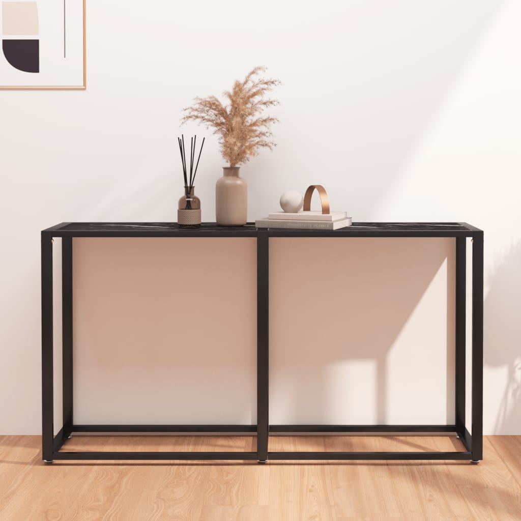 vidaXL Masă consolă, negru marmură, 140x35x75,5 cm, sticlă securizată