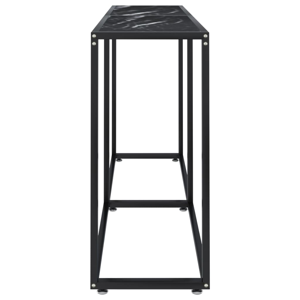 vidaXL Masă consolă, negru marmură, 160x35x75,5 cm, sticlă securizată