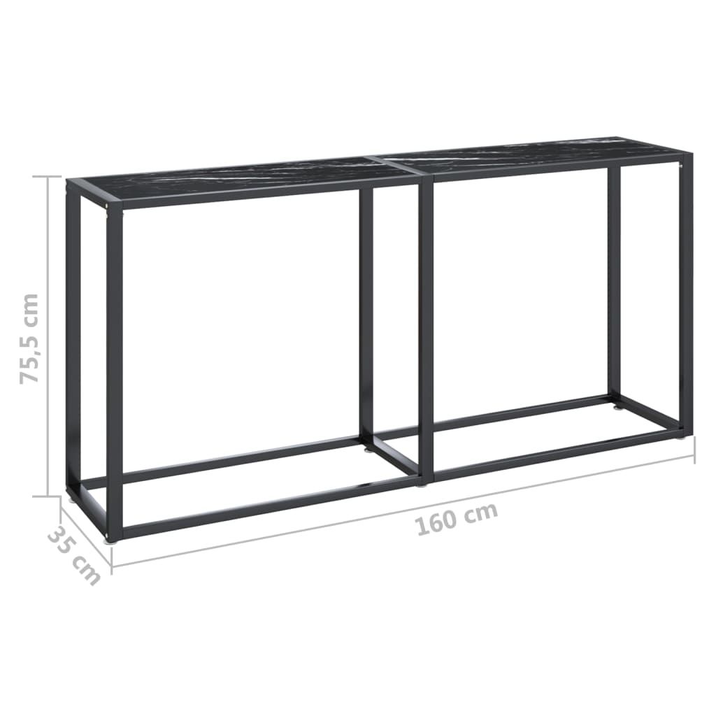 vidaXL Masă consolă, negru marmură, 160x35x75,5 cm, sticlă securizată