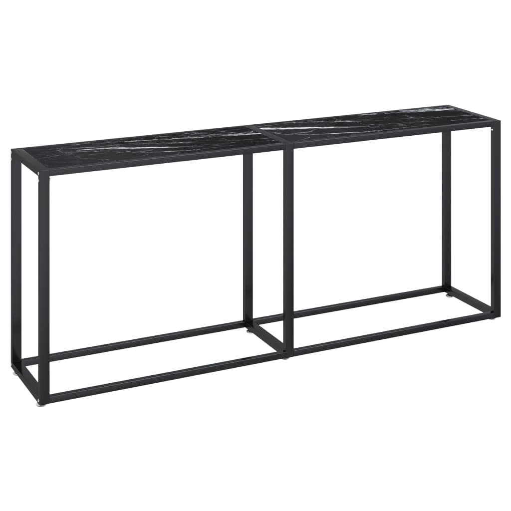 vidaXL Masă consolă, negru marmură, 180x35x75,5 cm, sticlă securizată