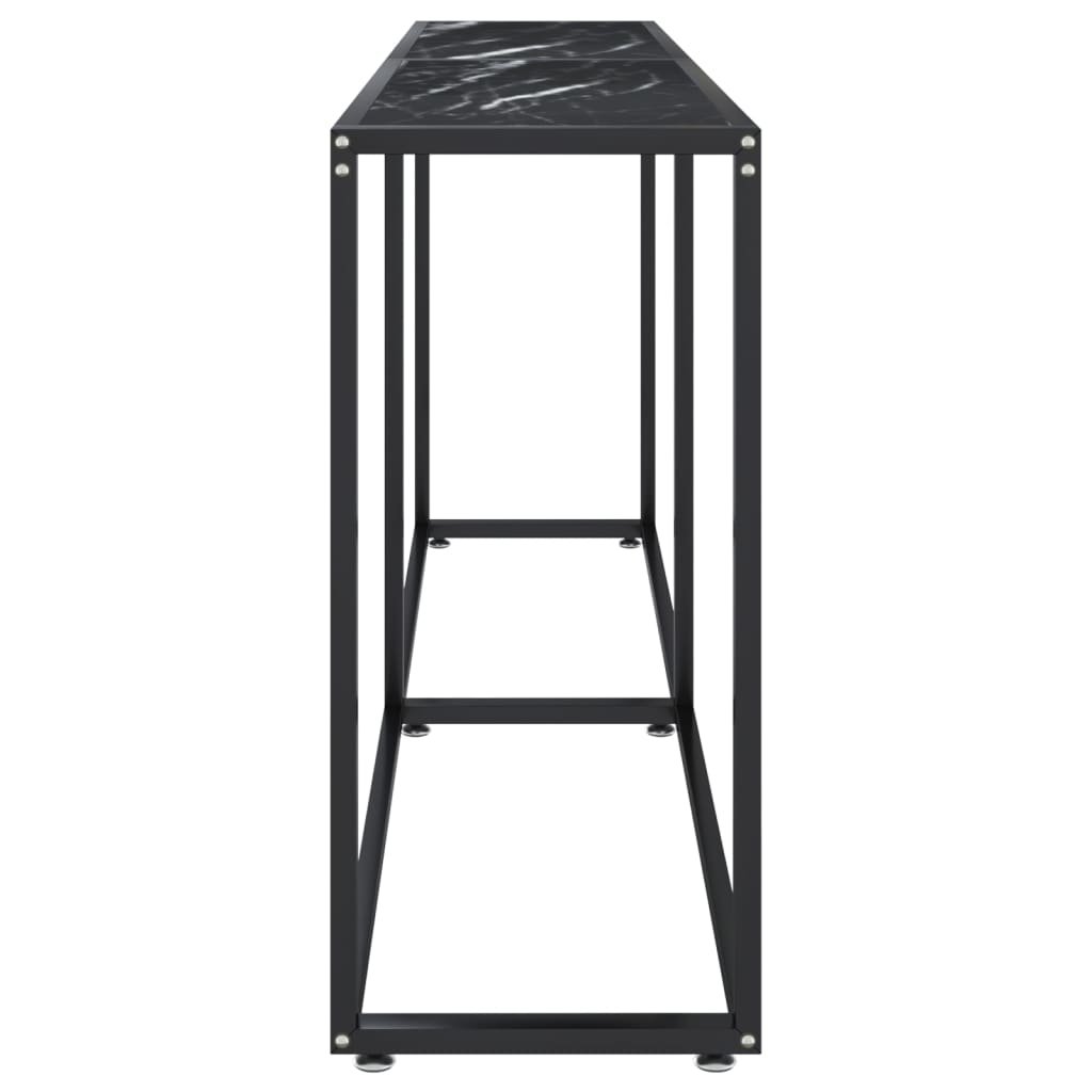 vidaXL Masă consolă, negru marmură, 180x35x75,5 cm, sticlă securizată