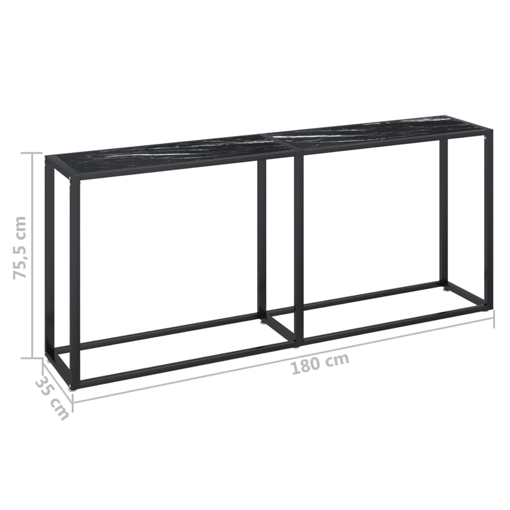 vidaXL Masă consolă, negru marmură, 180x35x75,5 cm, sticlă securizată