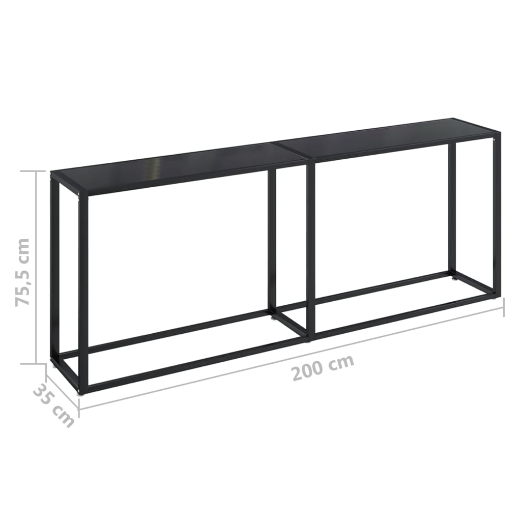 vidaXL Masă consolă, negru, 200x35x75,5 cm, sticlă securizată