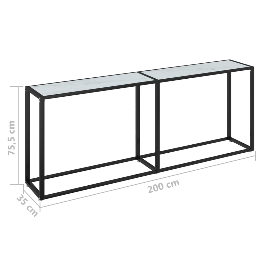 vidaXL Masă consolă, alb marmură, 200x35x75,5 cm, sticlă securizată vidaXL Masă consolă, alb marmură, 200x35x75,5 cm, sticlă securizată