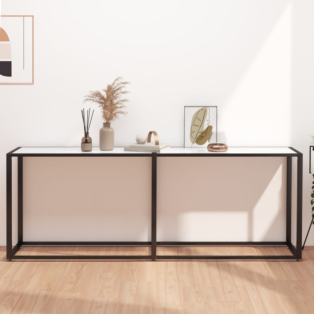 vidaXL Masă consolă, alb marmură, 200x35x75,5 cm, sticlă securizată vidaXL Masă consolă, alb marmură, 200x35x75,5 cm, sticlă securizată