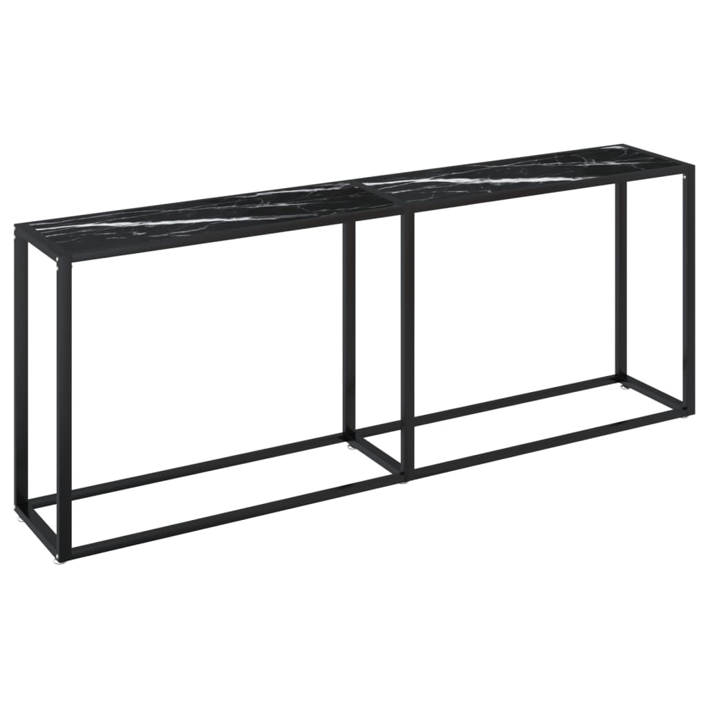 vidaXL Masă consolă, negru marmură, 200x35x75,5 cm, sticlă securizată