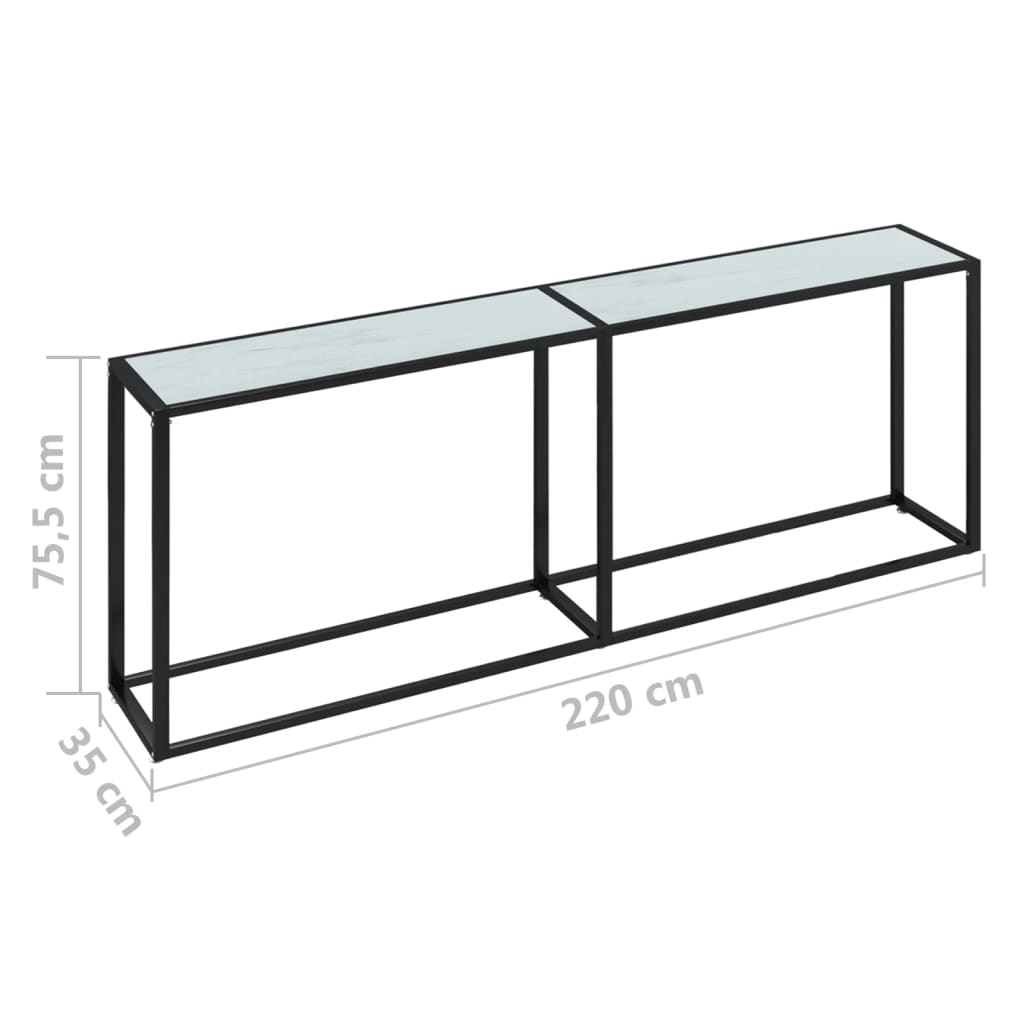 vidaXL Masă consolă, alb marmură, 220x35x75,5 cm, sticlă securizată vidaXL Masă consolă, alb marmură, 220x35x75,5 cm, sticlă securizată