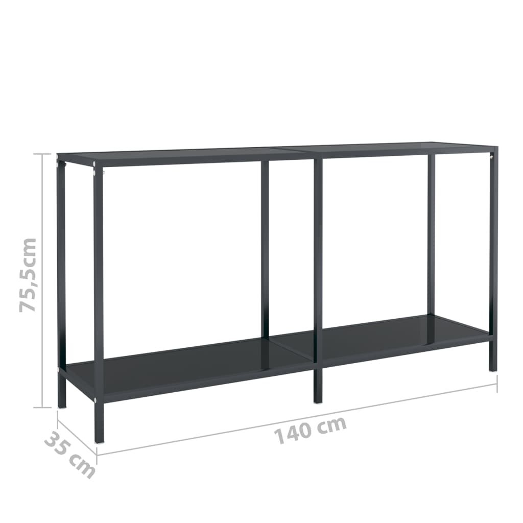 vidaXL Masă consolă, negru, 140x35x75,5 cm, sticlă securizată