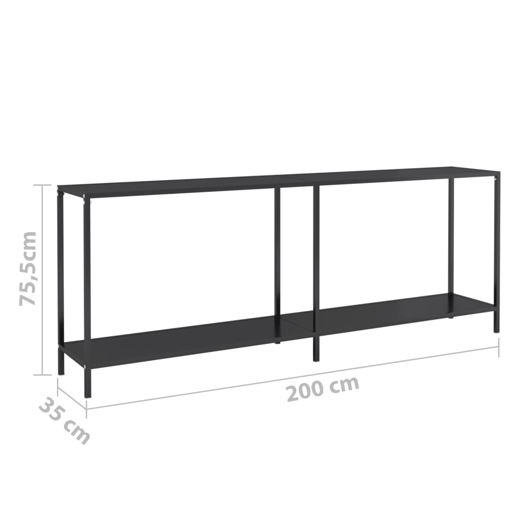 vidaXL Masă consolă, negru, 200x35x75,5 cm, sticlă securizată