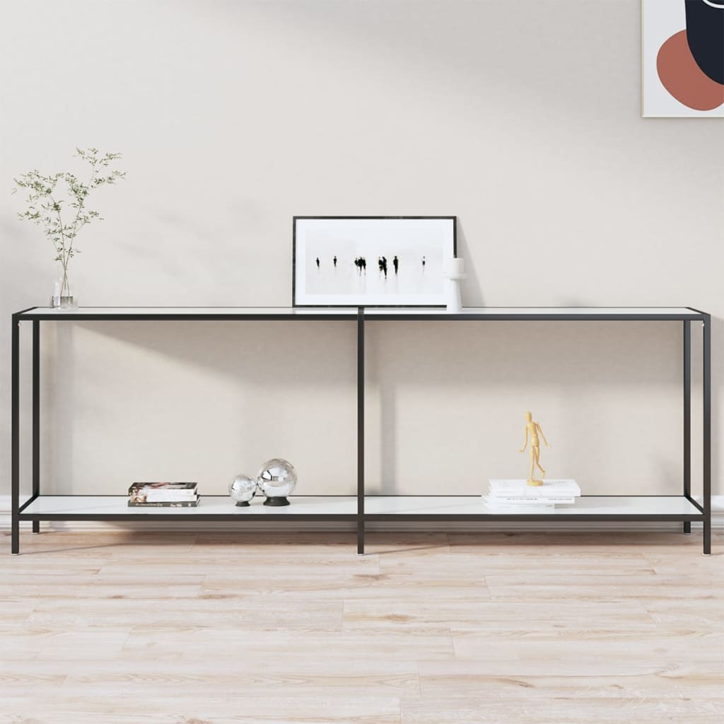 vidaXL Masă consolă,alb, 220x35x75,5 cm, sticlă securizată vidaXL Masă consolă,alb, 220x35x75,5 cm, sticlă securizată