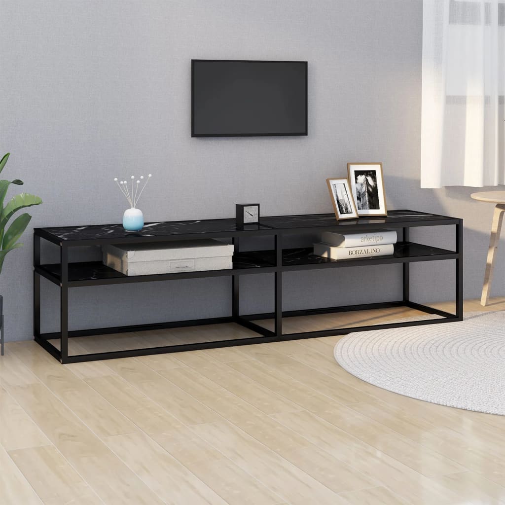 vidaXL Comodă TV, marmură neagră, 160x40x40,5 cm, sticlă securizată vidaXL Comodă TV, marmură neagră, 160x40x40,5 cm, sticlă securizată