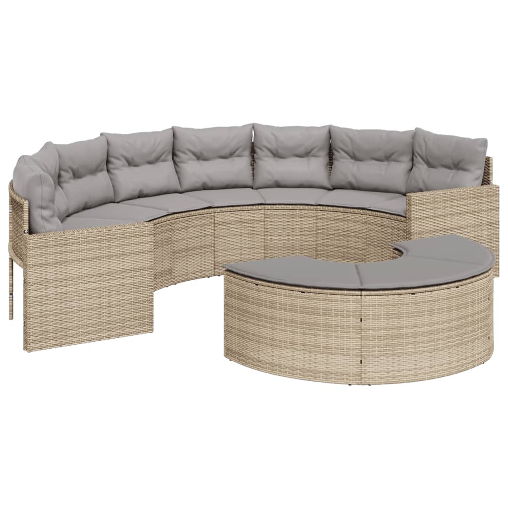 vidaXL Canapea de grădină cu perne, semi-rotundă, bej, poliratan vidaXL Canapea de grădină cu perne, semi-rotundă, bej, poliratan