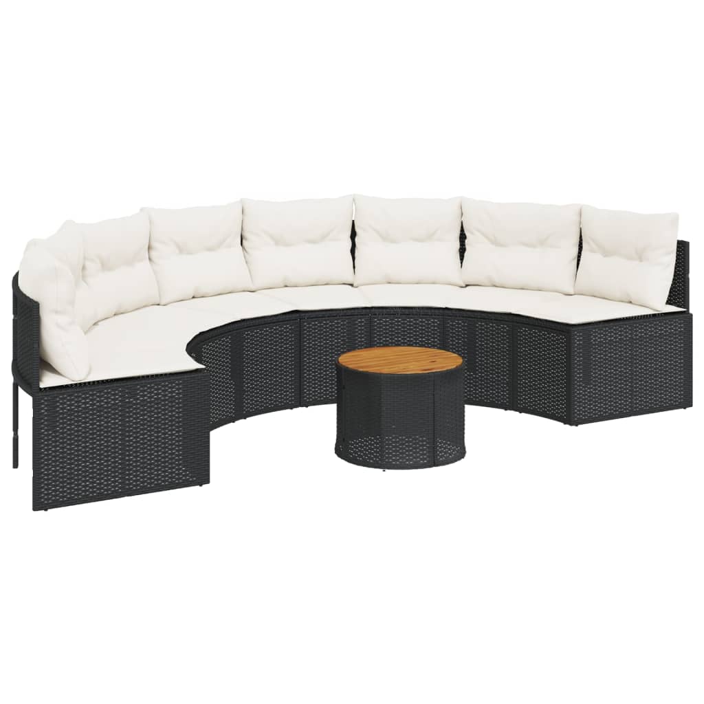 vidaXL Canapea de grădină cu perne, semi-rotundă, negru, poliratan vidaXL Canapea de grădină cu perne, semi-rotundă, negru, poliratan