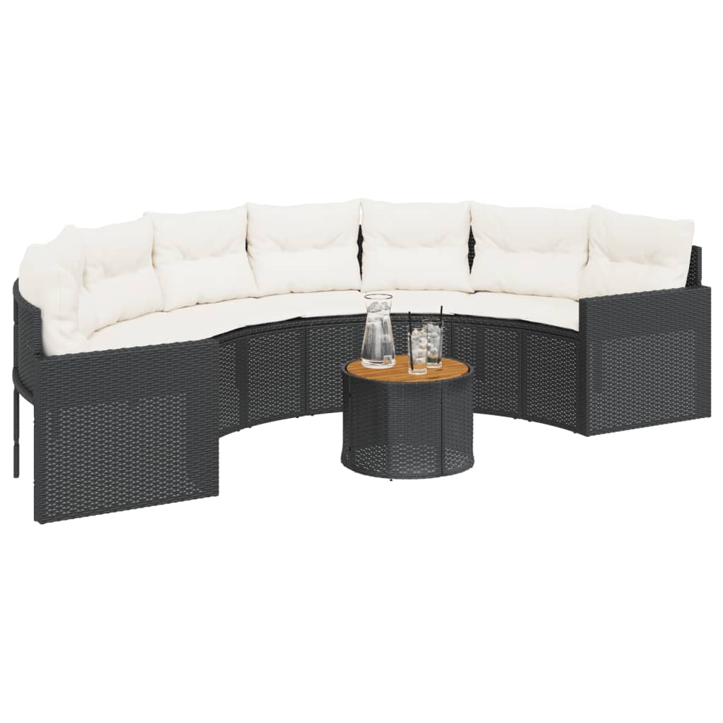 vidaXL Canapea de grădină cu perne, semi-rotundă, negru, poliratan vidaXL Canapea de grădină cu perne, semi-rotundă, negru, poliratan