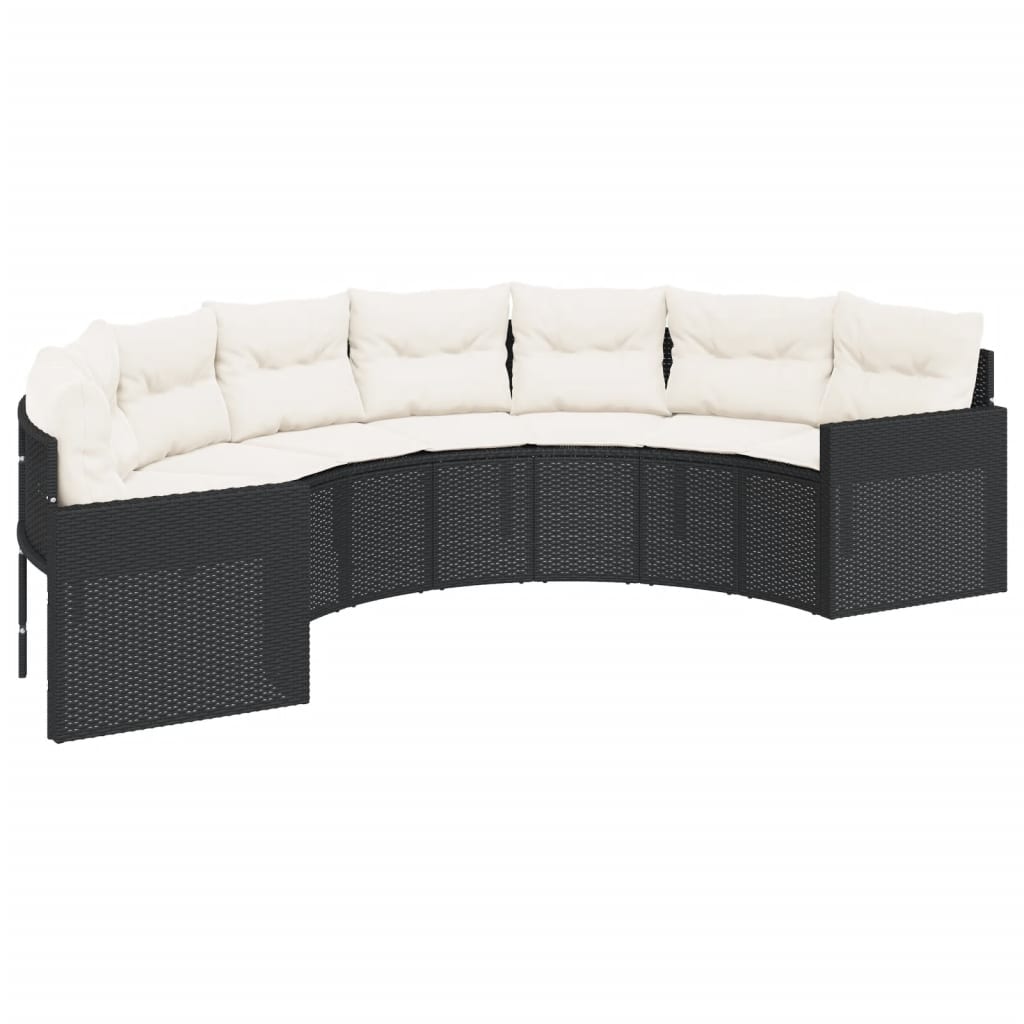 vidaXL Canapea de grădină cu perne, semi-rotundă, negru, poliratan vidaXL Canapea de grădină cu perne, semi-rotundă, negru, poliratan
