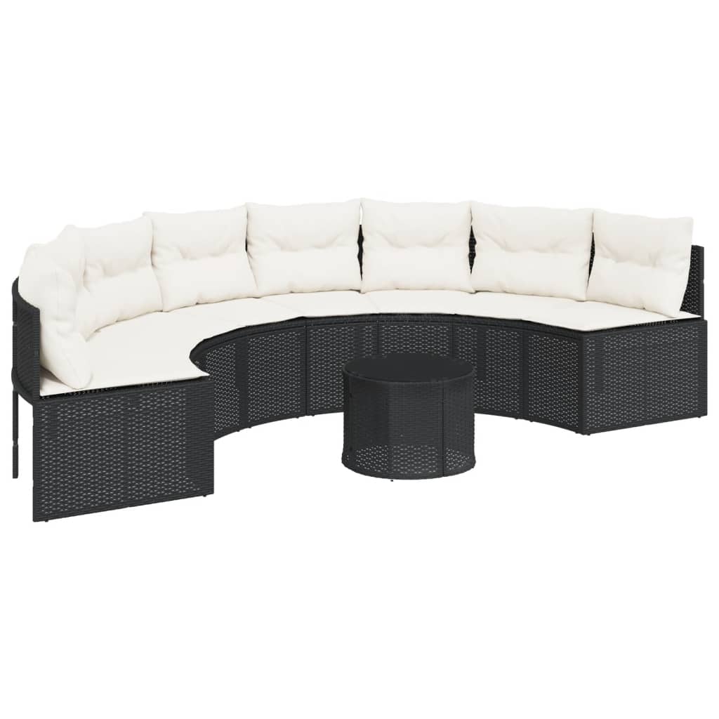 vidaXL Canapea de grădină cu perne, semi-rotundă, negru, poliratan vidaXL Canapea de grădină cu perne, semi-rotundă, negru, poliratan