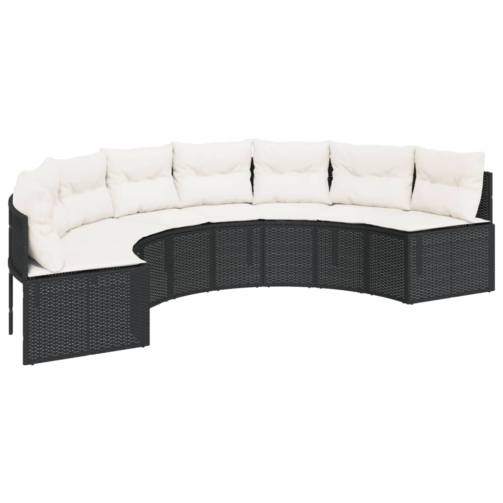 vidaXL Canapea de grădină cu perne, semi-rotundă, negru, poliratan vidaXL Canapea de grădină cu perne, semi-rotundă, negru, poliratan