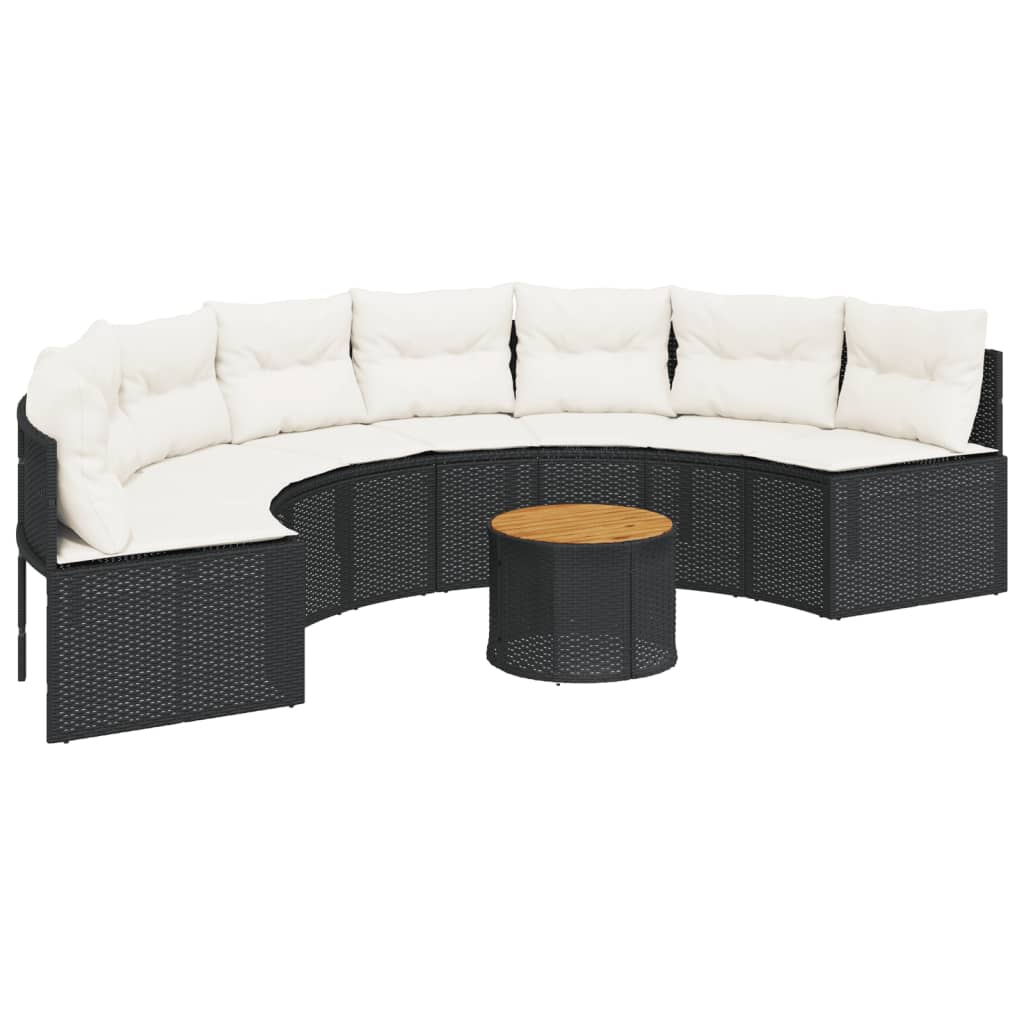 vidaXL Canapea de grădină cu perne, semi-rotundă, negru, poliratan vidaXL Canapea de grădină cu perne, semi-rotundă, negru, poliratan