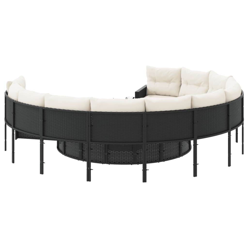 vidaXL Canapea de grădină cu perne, rotundă, negru, poliratan vidaXL Canapea de grădină cu perne, rotundă, negru, poliratan