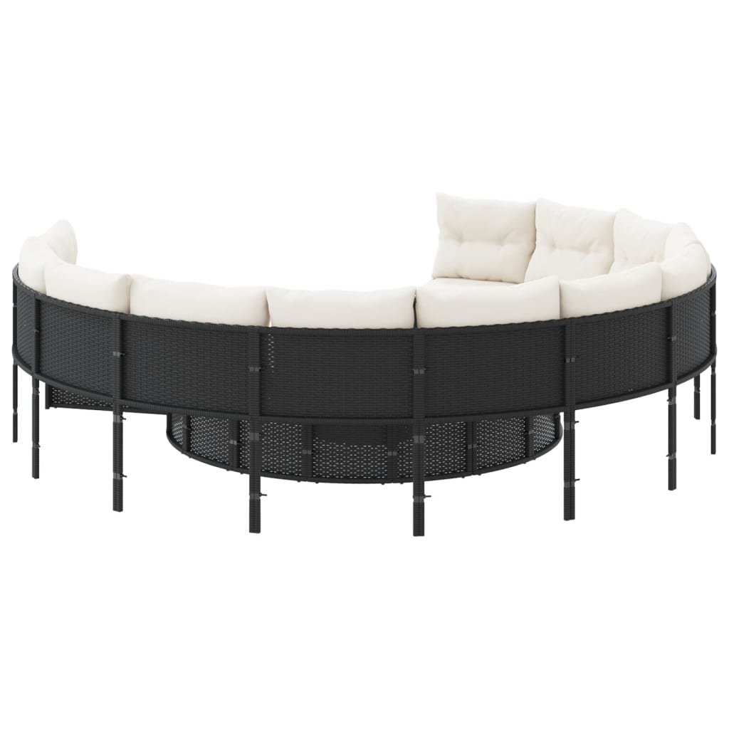 vidaXL Canapea de grădină cu perne, rotundă, negru, poliratan vidaXL Canapea de grădină cu perne, rotundă, negru, poliratan