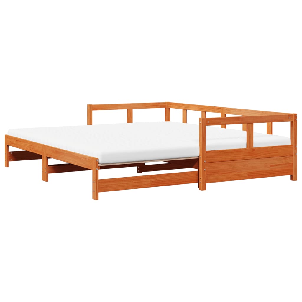 vidaXL Pat zi cu extensie și saltele, maro, 80x200 cm, lemn masiv pin vidaXL Pat zi cu extensie și saltele, maro, 80x200 cm, lemn masiv pin