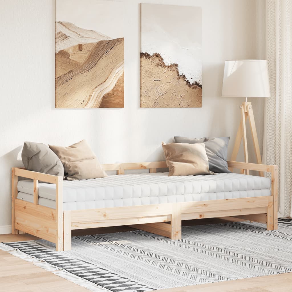 vidaXL Pat zi cu extensie și saltele, 90x200 cm, lemn masiv pin vidaXL Pat zi cu extensie și saltele, 90x200 cm, lemn masiv pin
