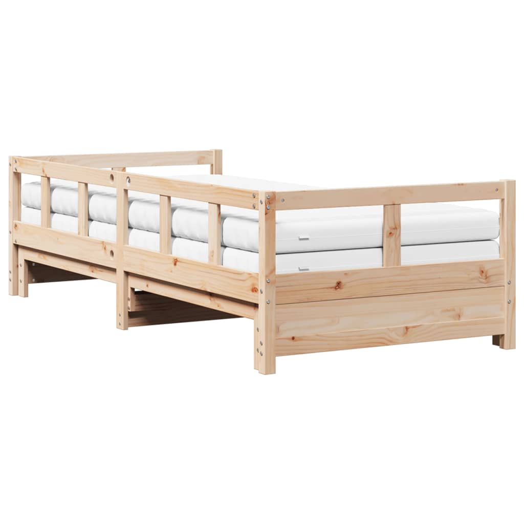 vidaXL Pat zi cu extensie și saltele, 90x200 cm, lemn masiv pin vidaXL Pat zi cu extensie și saltele, 90x200 cm, lemn masiv pin
