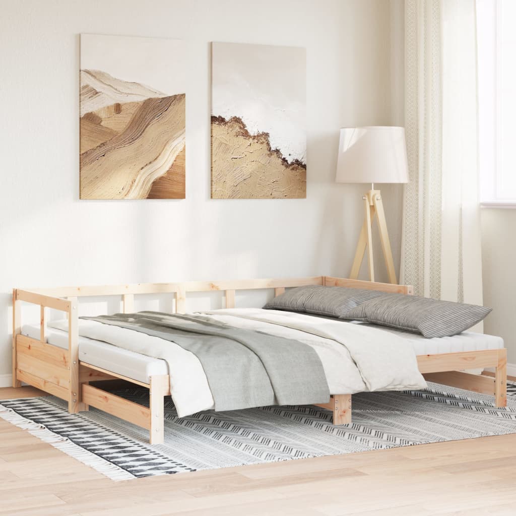 vidaXL Pat zi cu extensie și saltele, 90x200 cm, lemn masiv pin vidaXL Pat zi cu extensie și saltele, 90x200 cm, lemn masiv pin