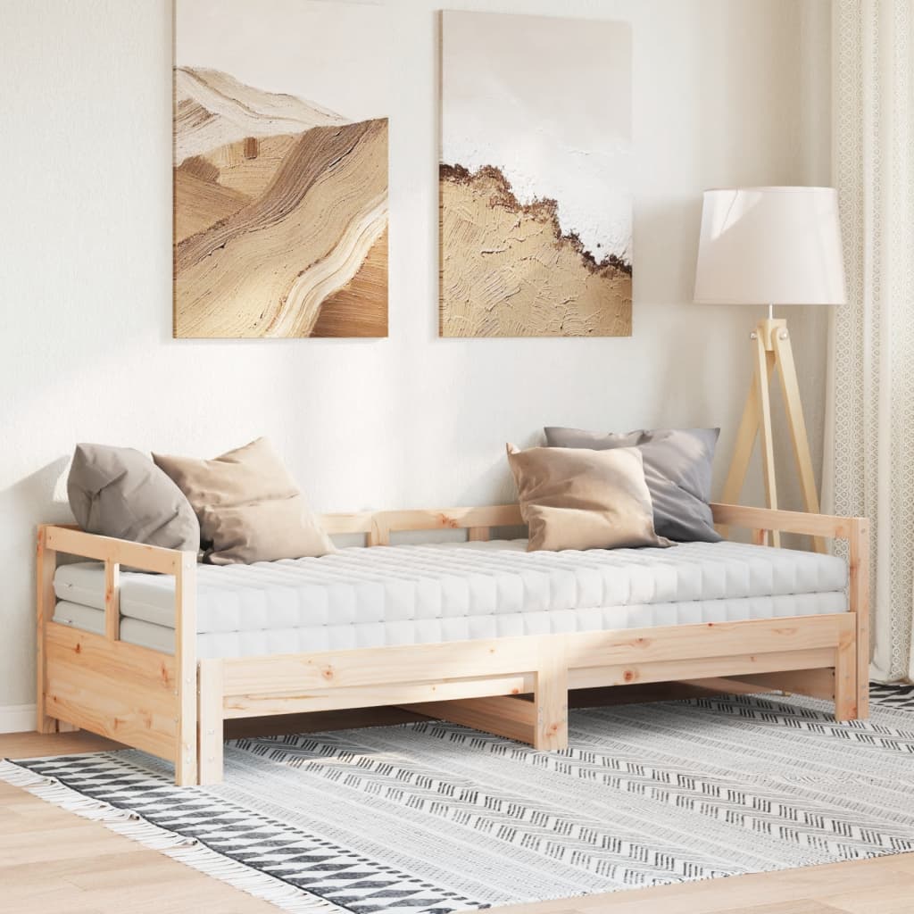 vidaXL Pat zi cu extensie și saltele, 90x190 cm, lemn masiv de pin vidaXL Pat zi cu extensie și saltele, 90x190 cm, lemn masiv de pin