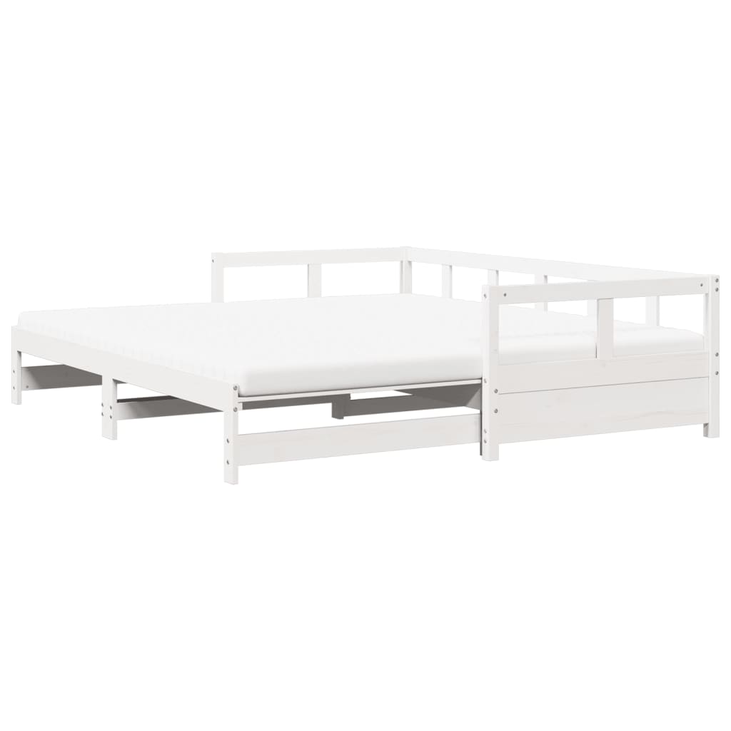 vidaXL Pat zi cu extensie și saltele alb 90x190 cm lemn masiv pin vidaXL Pat zi cu extensie și saltele alb 90x190 cm lemn masiv pin