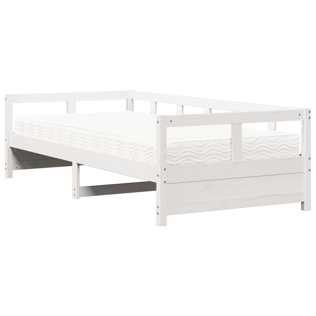 vidaXL Pat de zi cu saltea, alb, 80x200 cm, lemn masiv pin vidaXL Pat de zi cu saltea, alb, 80x200 cm, lemn masiv pin