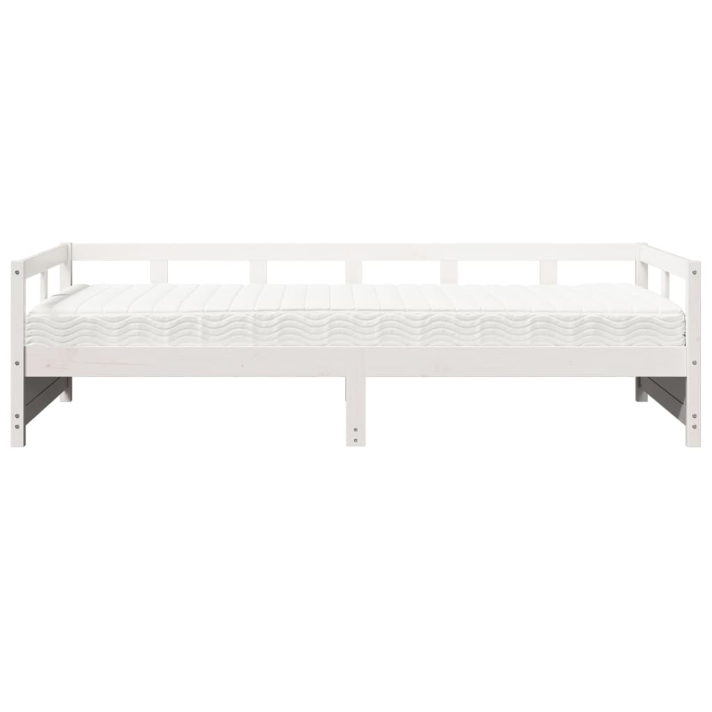 vidaXL Pat de zi cu saltea, alb, 80x200 cm, lemn masiv pin vidaXL Pat de zi cu saltea, alb, 80x200 cm, lemn masiv pin