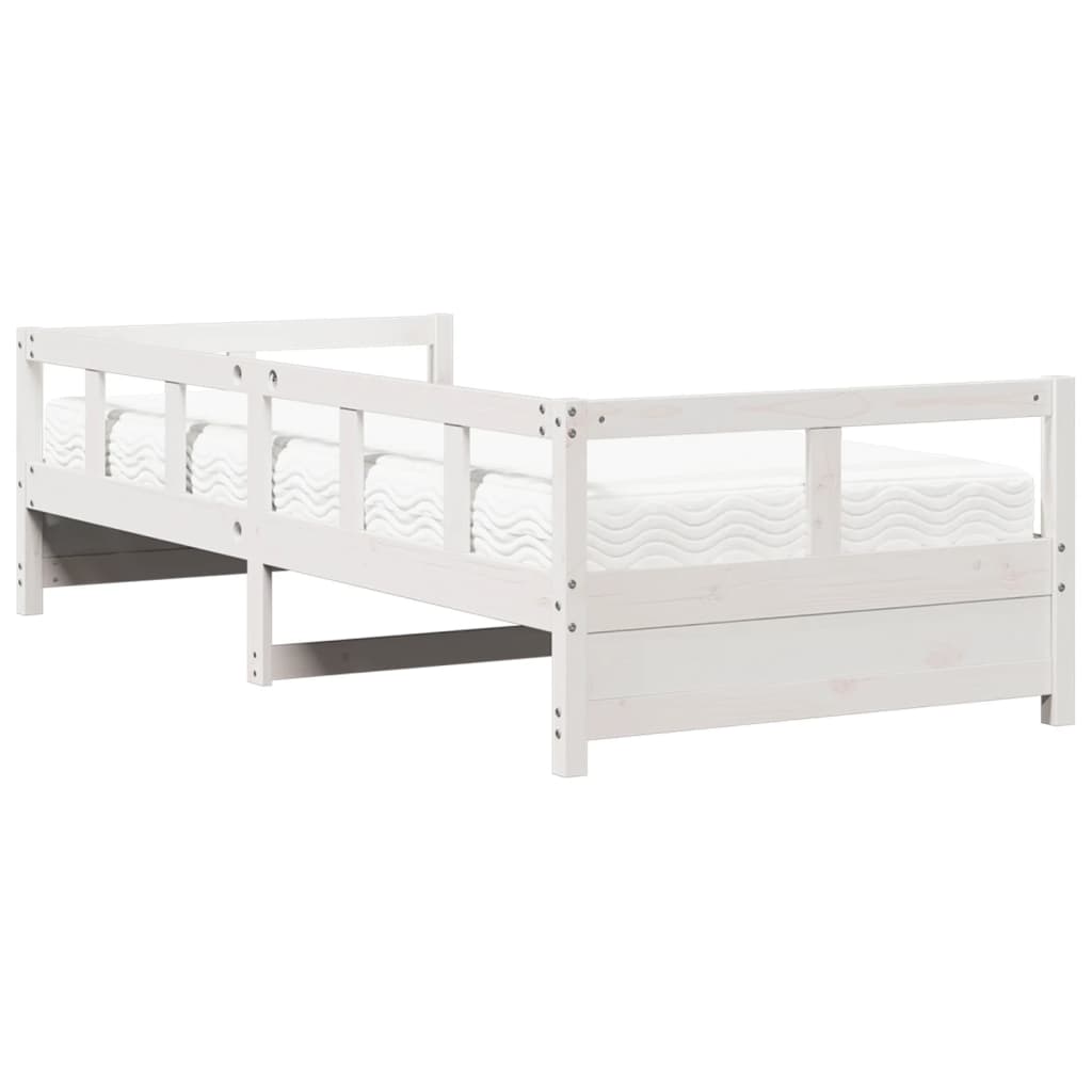 vidaXL Pat de zi cu saltea, alb, 80x200 cm, lemn masiv pin vidaXL Pat de zi cu saltea, alb, 80x200 cm, lemn masiv pin