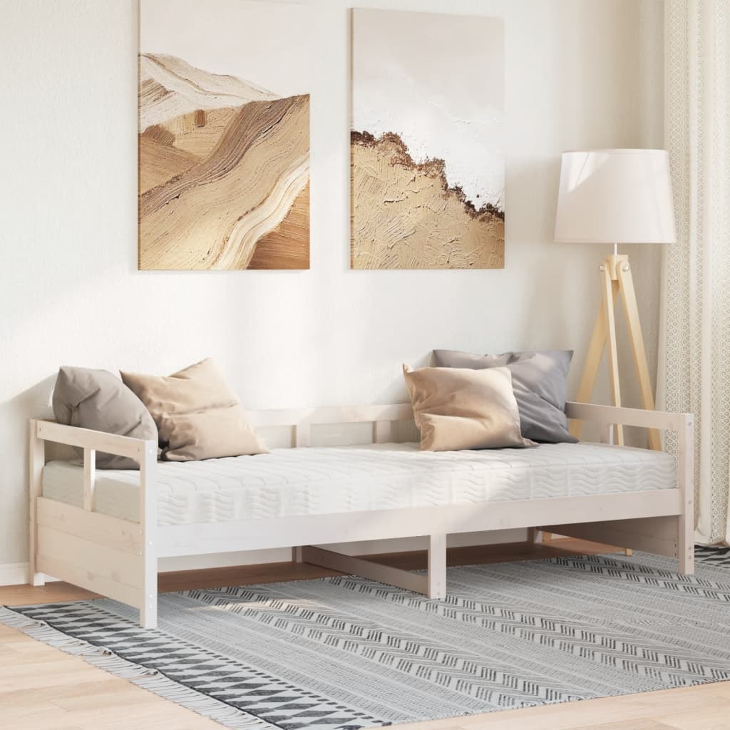vidaXL Pat de zi cu saltea, alb, 80x200 cm, lemn masiv pin vidaXL Pat de zi cu saltea, alb, 80x200 cm, lemn masiv pin