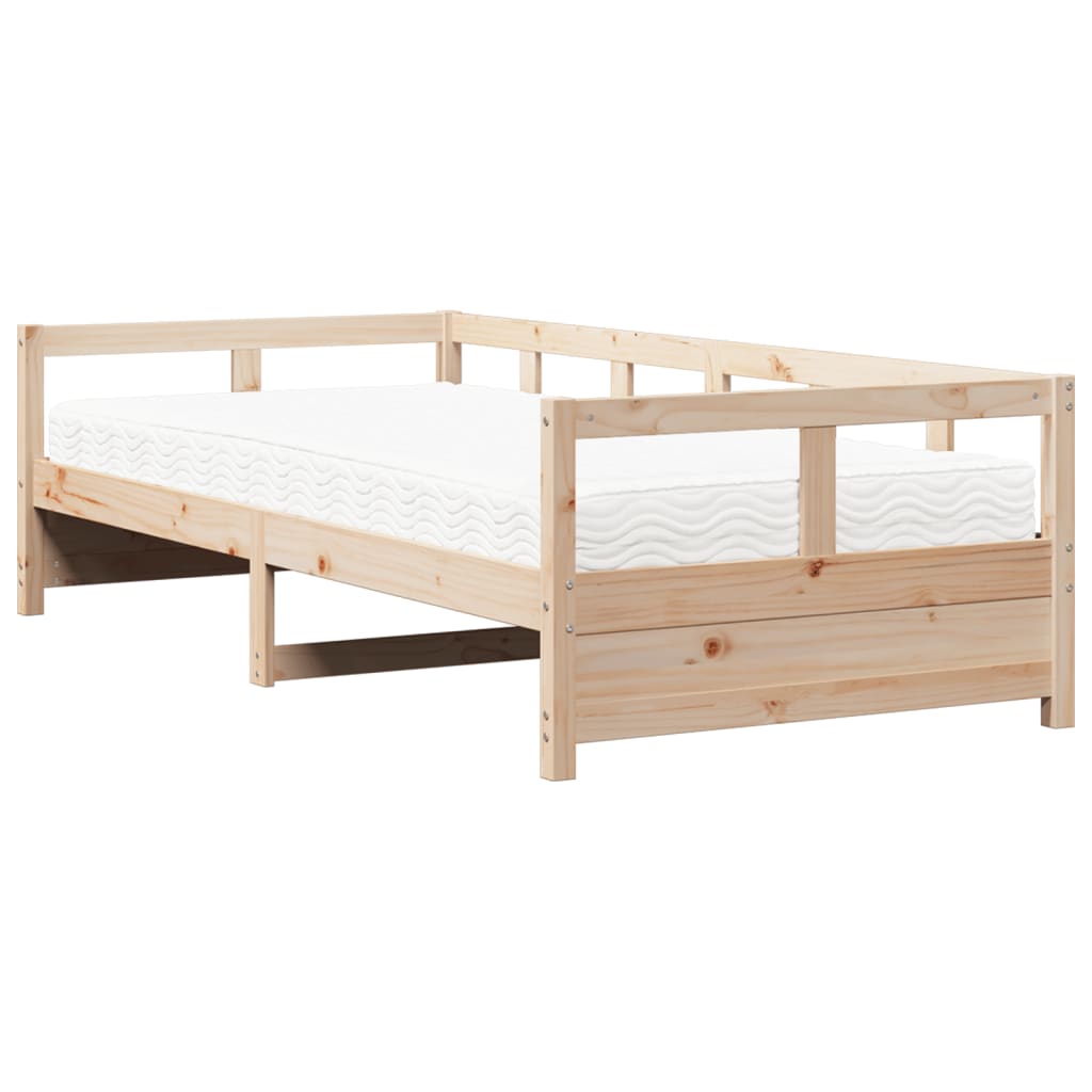 vidaXL Pat de zi cu saltea, 90x200 cm, lemn masiv pin