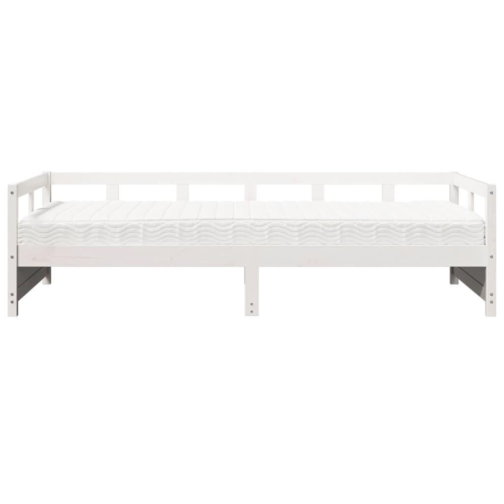 vidaXL Pat de zi cu saltea, alb, 90x200 cm, lemn masiv pin