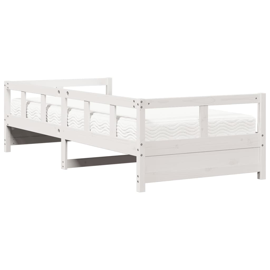 vidaXL Pat de zi cu saltea, alb, 90x200 cm, lemn masiv pin