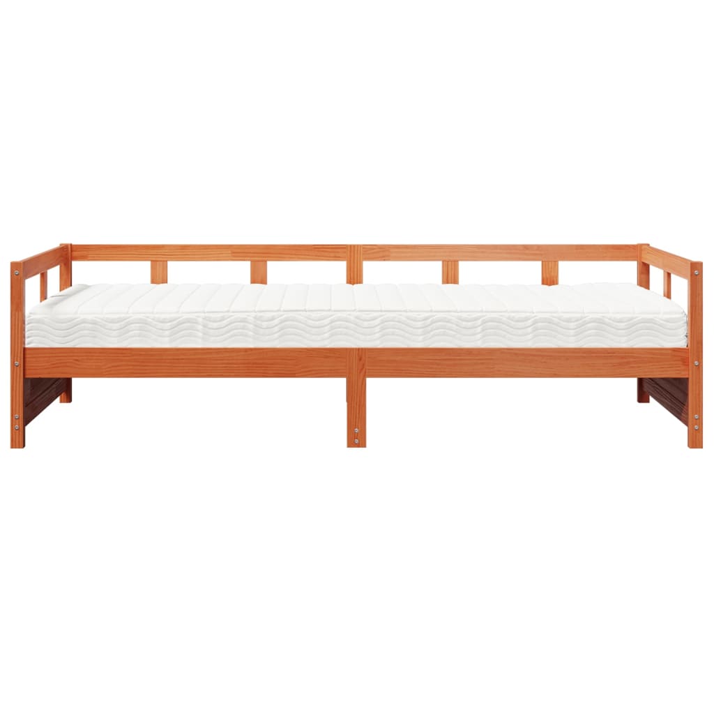 vidaXL Pat de zi cu saltea, maro ceruit, 90x200 cm, lemn masiv pin