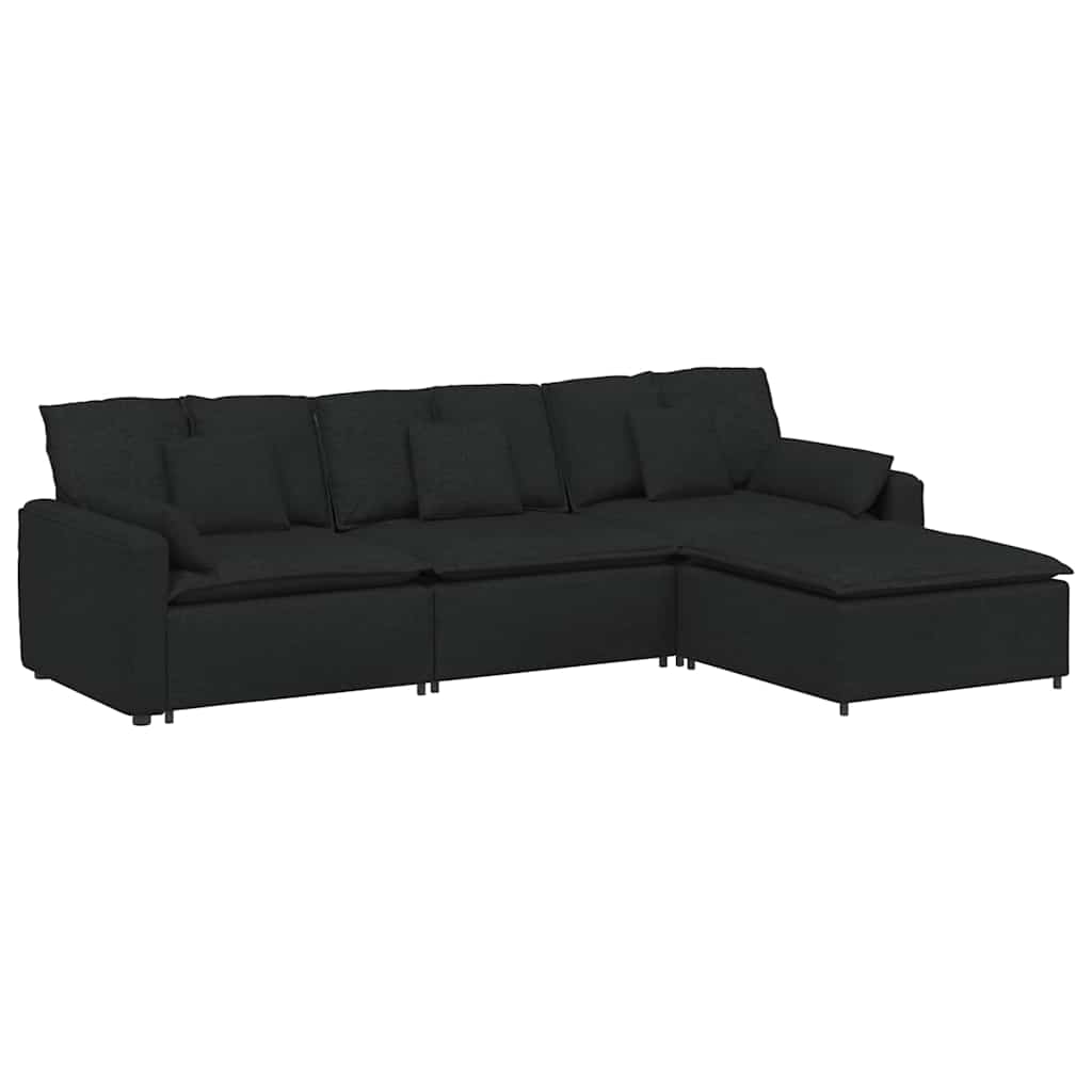 vidaXL Canapea modulară cu taburet și perne, negru vidaXL Canapea modulară cu taburet și perne, negru