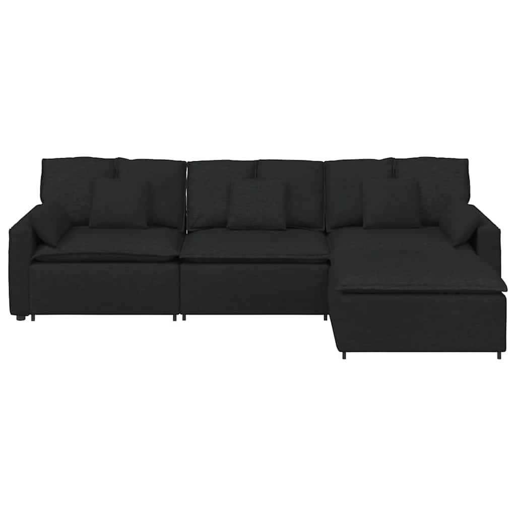 vidaXL Canapea modulară cu taburet și perne, negru vidaXL Canapea modulară cu taburet și perne, negru