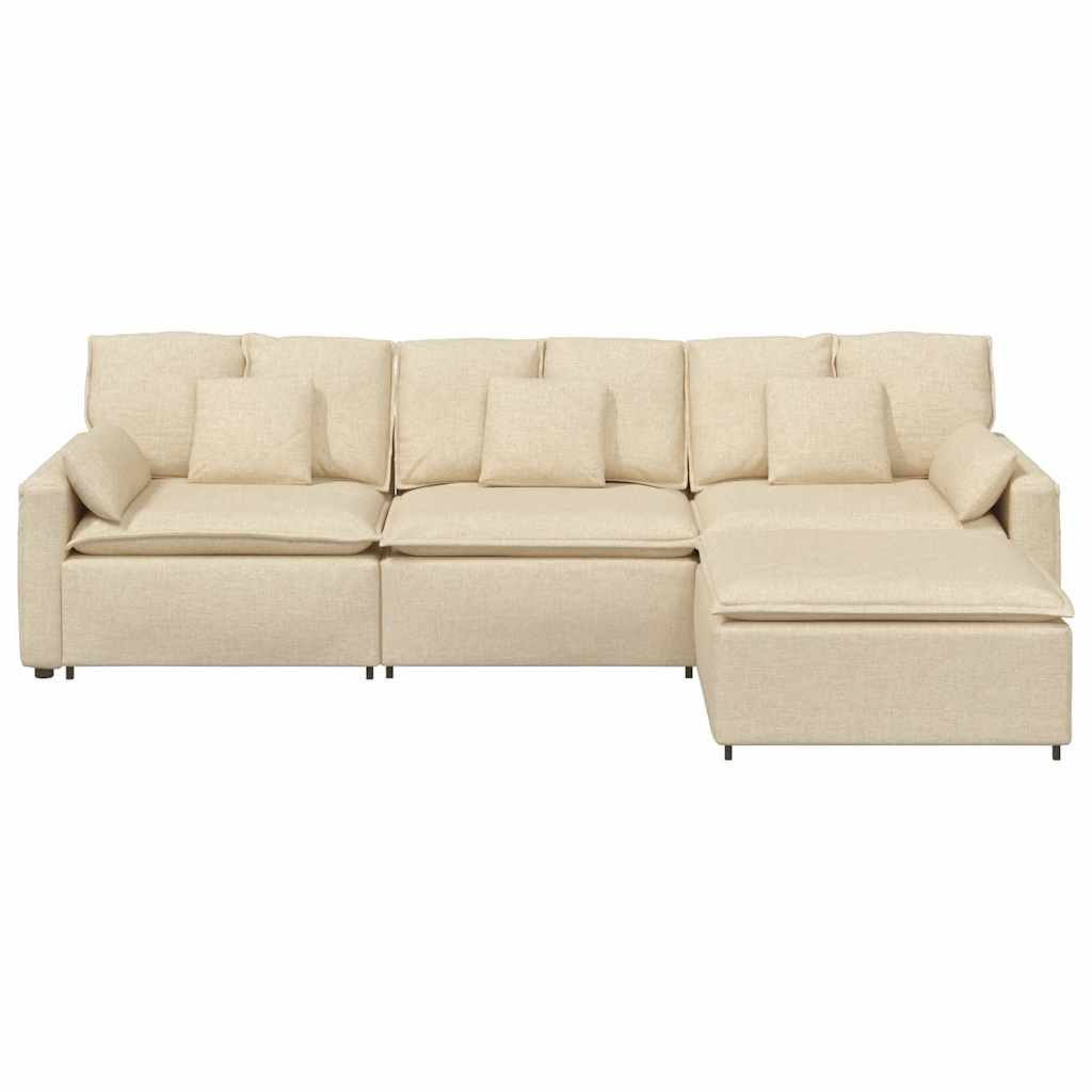 vidaXL Canapea modulară cu taburet și perne, crem vidaXL Canapea modulară cu taburet și perne, crem