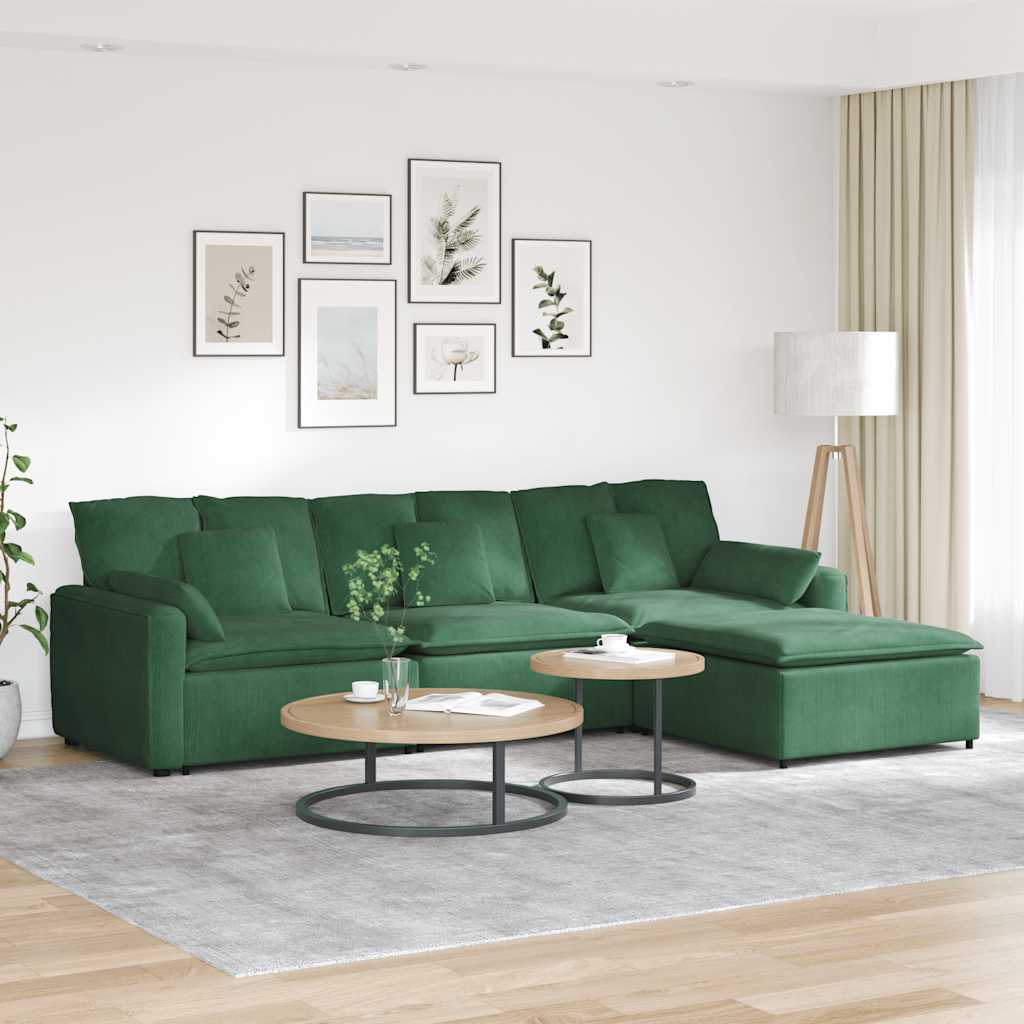 vidaXL Canapea modulară cu taburet și perne, verde închis vidaXL Canapea modulară cu taburet și perne, verde închis