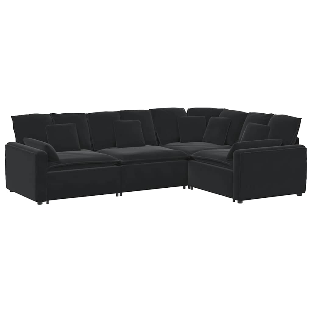 vidaXL Canapea modulară cu perne, negru, catifea vidaXL Canapea modulară cu perne, negru, catifea