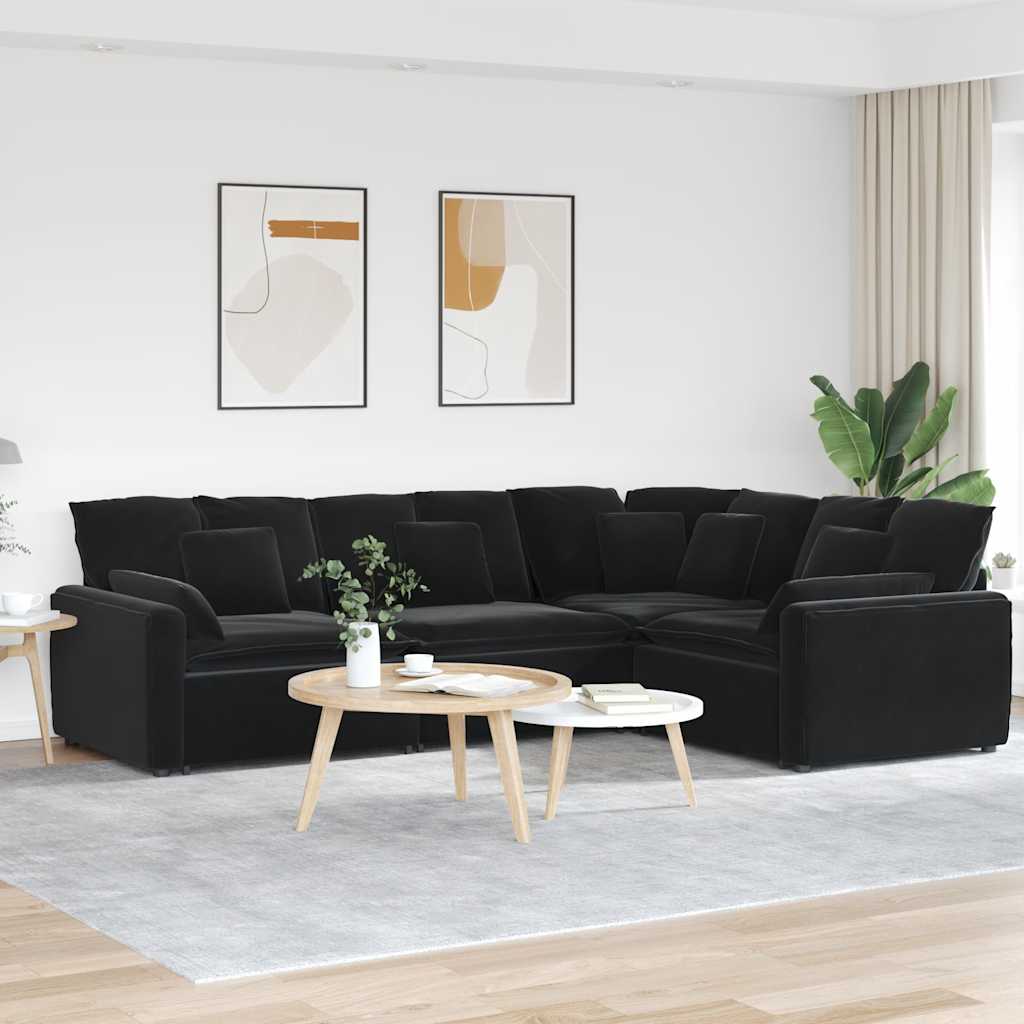 vidaXL Canapea modulară cu perne, negru, catifea vidaXL Canapea modulară cu perne, negru, catifea