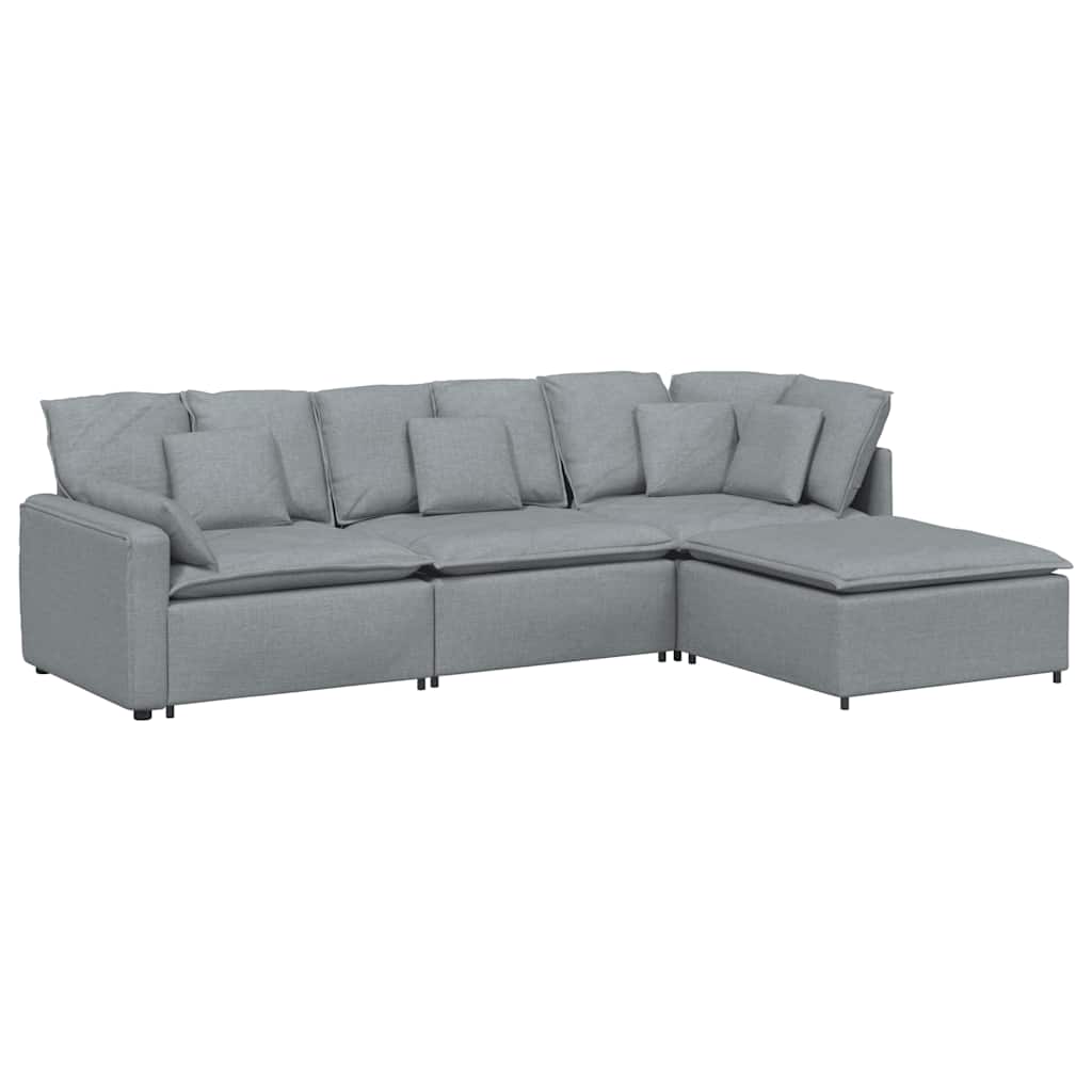 vidaXL Canapea modulară cu taburet și perne, textil, gri deschis vidaXL Canapea modulară cu taburet și perne, textil, gri deschis