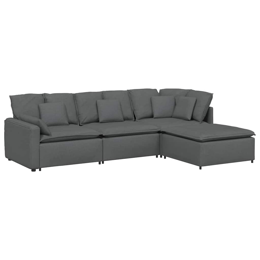 vidaXL Canapea modulară cu taburet și perne material textil gri închis vidaXL Canapea modulară cu taburet și perne material textil gri închis