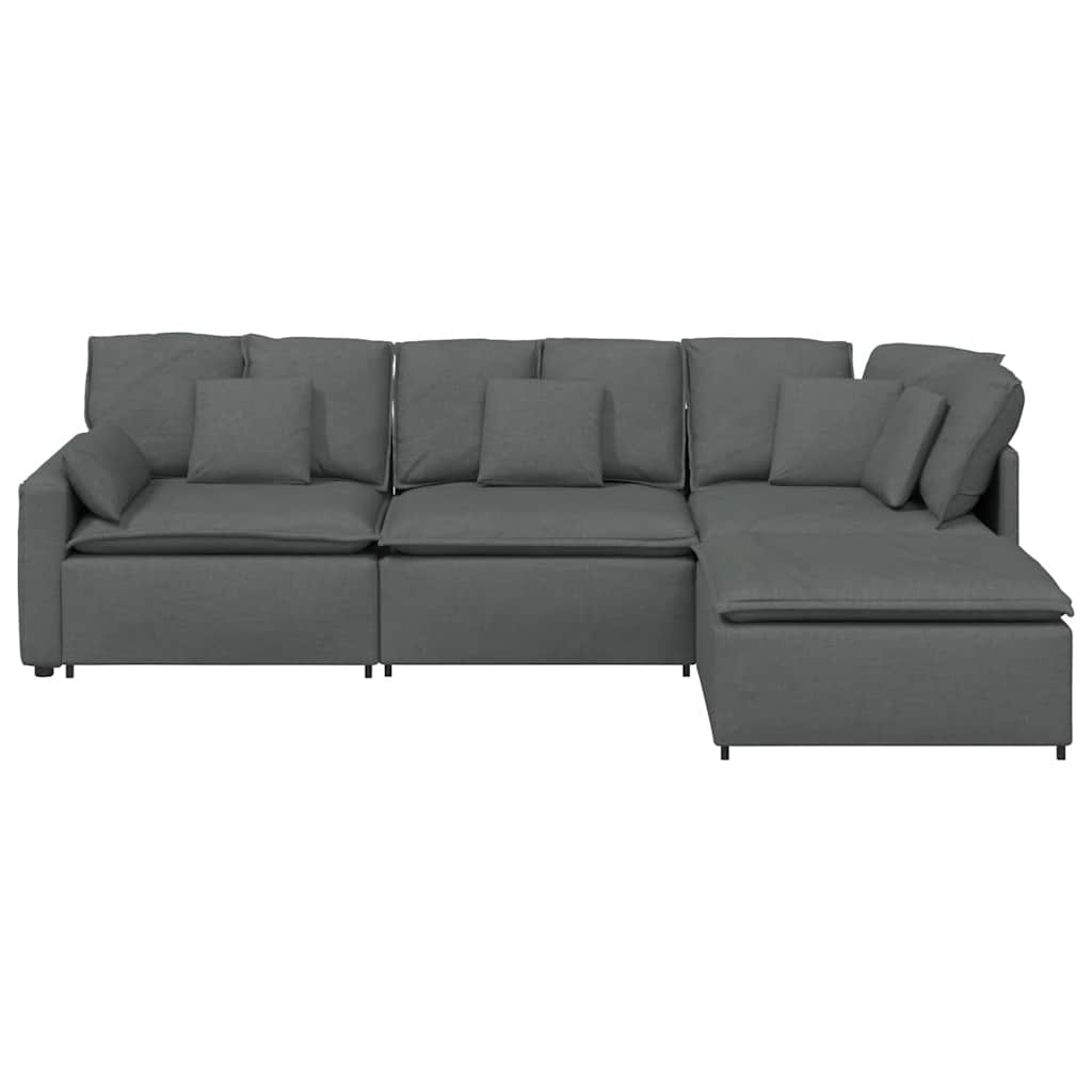 vidaXL Canapea modulară cu taburet și perne material textil gri închis vidaXL Canapea modulară cu taburet și perne material textil gri închis