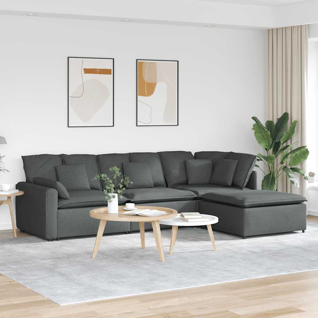 vidaXL Canapea modulară cu taburet și perne material textil gri închis vidaXL Canapea modulară cu taburet și perne material textil gri închis