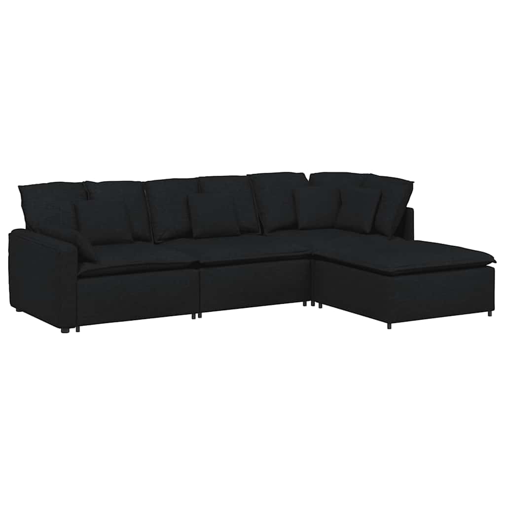 vidaXL Canapea modulară cu taburet și perne, material textil, negru